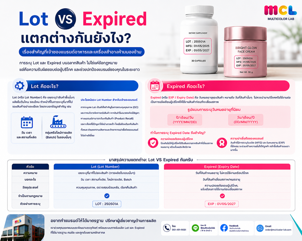 Lot VS Expired แตกต่างกันยังไง
เลขล็อตสินค้า คืออะไร
วันหมดอายุสินค้า
สร้างแบรนด์เครื่องสำอาง